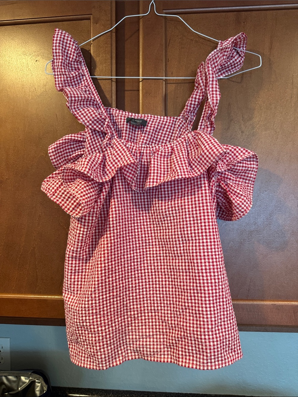 Women’s Red Gingham Ruffle Tank Top